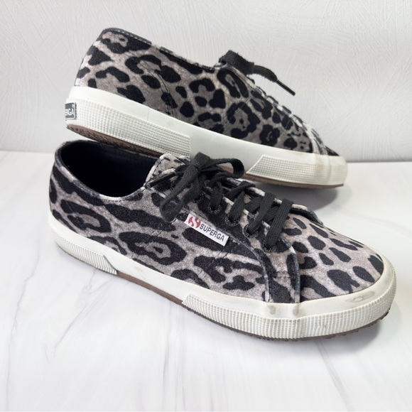 Superga 2750 Cotu Classic Gray Velvet Leopard Print Sneaker Wm Size 9.5 UK 41 - Picture 7 of 9